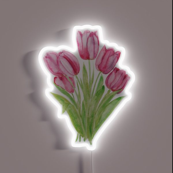 Hand Painted Pink Tulips Flowers Watercolor RGB Neon Sign