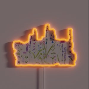 Hand Painted Purple Blue Wild Flowers Watercolor Painting RGB Neon Sign