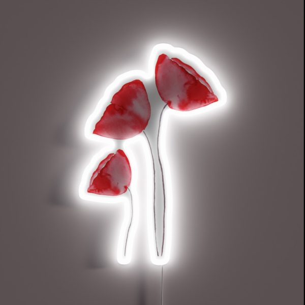 Hand Painted Red Poppy Watercolor RGB Neon Sign