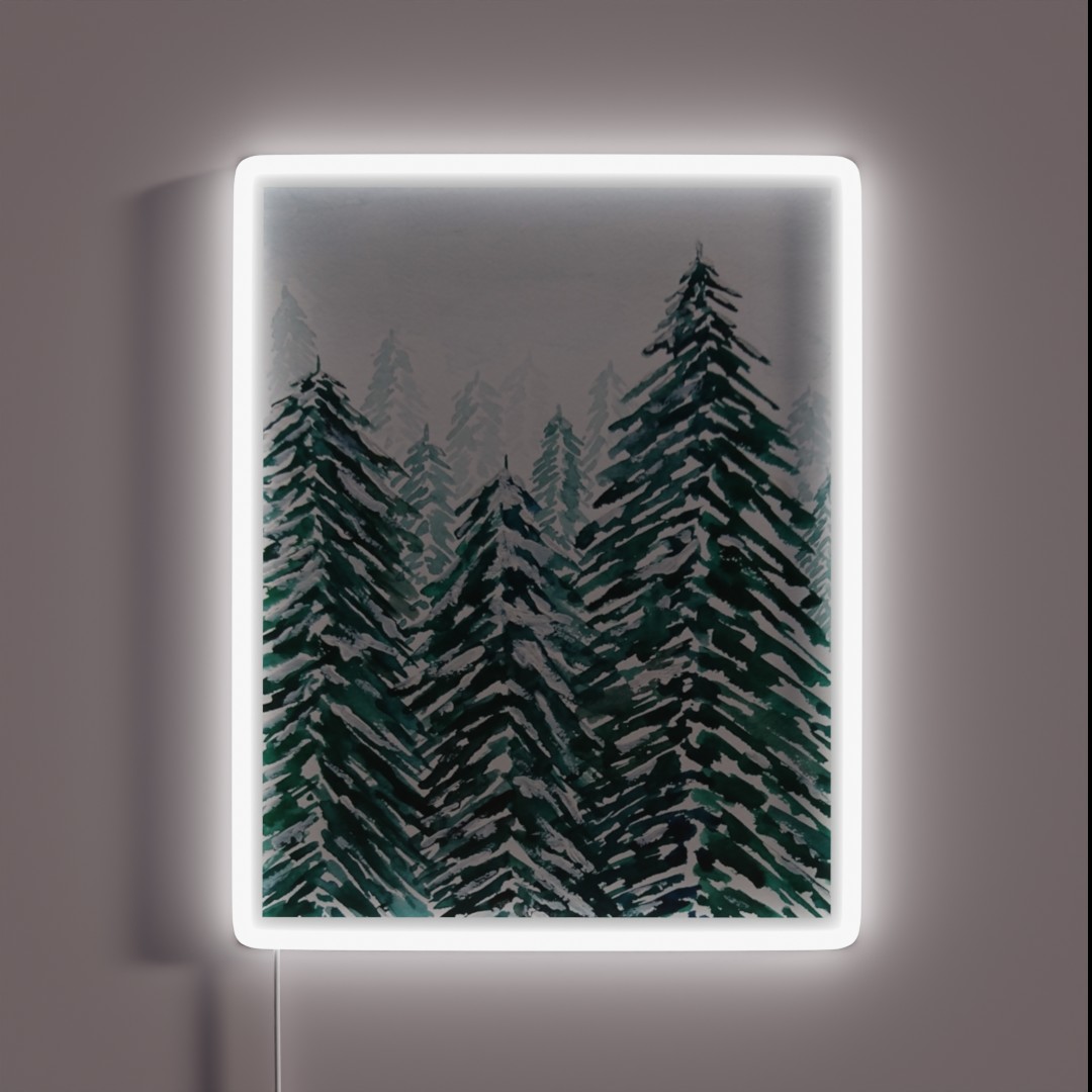 Hand Painted Snowy Pine Forest Green RGB Neon Sign Hand Painted Snowy Pine Forest Green RGB Neon Sign
