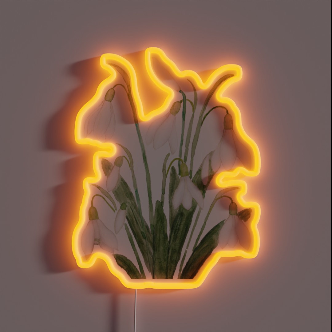 Hand Painted White Snowdrop Flower Botanical RGB Neon Sign Hand Painted White Snowdrop Flower Botanical RGB Neon Sign