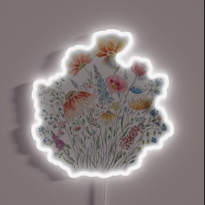Hand Painted Wild Flower Bouquet And Blue Bird Line And Watercolor 2 RGB Neon Sign