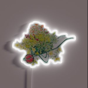 Hand Painted Yellow Blue And Orange Flowers In Green Handcart RGB Neon Sign