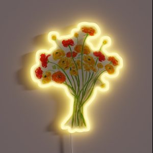 Hand Painted Yellow Red And Orange Ranunculus Flower RGB Neon Sign