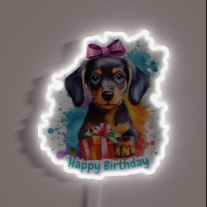 Happy Birthday Dachshund Party RGB Neon Sign