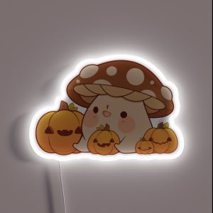 Happy Mushroom With Pumpkins RGB Neon Sign