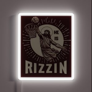 He Is Rizzin Funny Basketball Retro Jesus Christ RGB Neon Sign