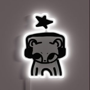 Headphones Cat Doodle RGB Neon Sign