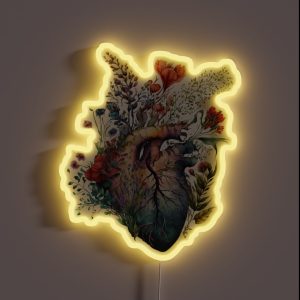 Heart Overgrown With Florals 3 Cutout Anatomy Floral Botanical Watercolor Illustration RGB Neon Sign