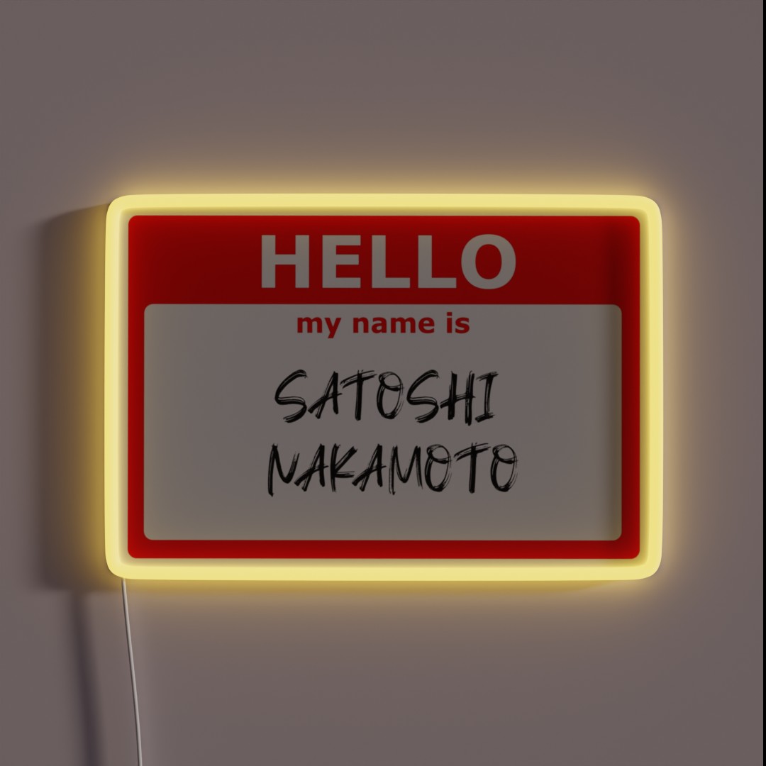 HELLO My Name Is Satoshi Nakamoto RGB Neon Sign HELLO My Name Is Satoshi Nakamoto RGB Neon Sign
