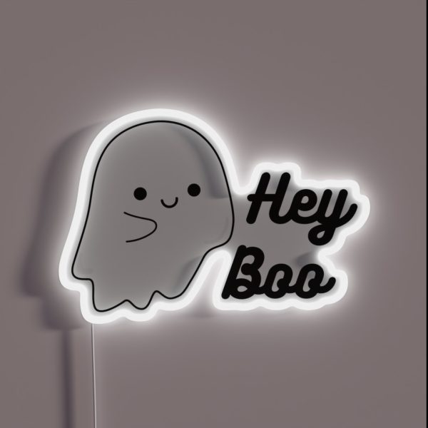 Hey Boo Halloween Cute Spooky Ghost Cartoon RGB Neon Sign