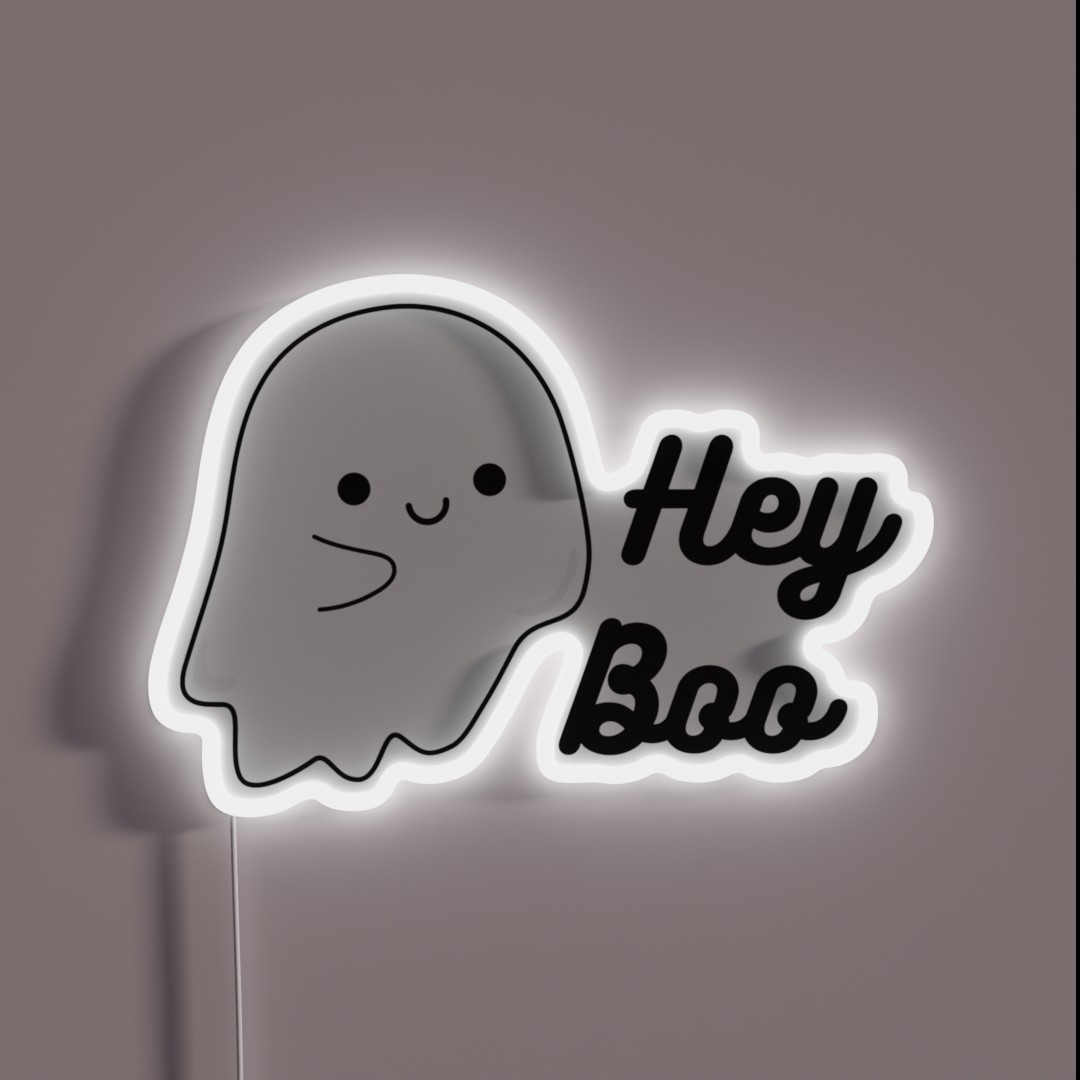 Hey Boo Halloween Cute Spooky Ghost Cartoon RGB Neon Sign Hey Boo Halloween Cute Spooky Ghost Cartoon RGB Neon Sign