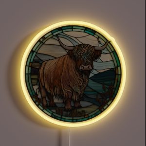 Highland Cow From Scotland In Stained Glass Scottish Hairy Cow Longhorn RGB Neon Sign