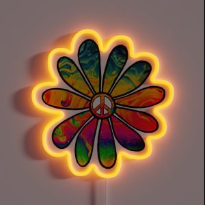 Hippie Trippy Flower Power Peace Sign Psychedelic RGB Neon Sign
