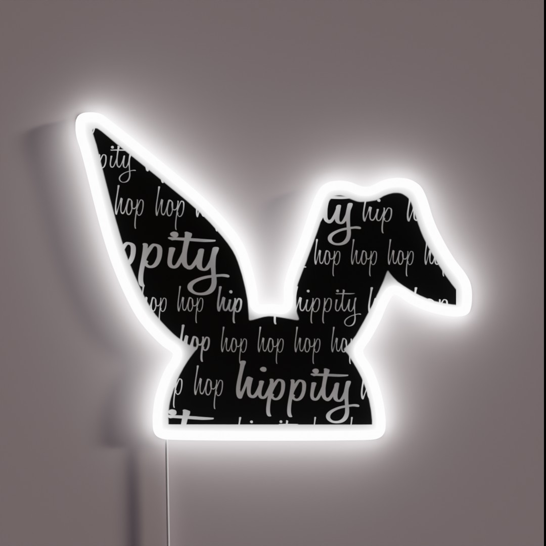 Hippity Hop Hop Half Easter Bunny Black RGB Neon Sign Hippity Hop Hop Half Easter Bunny Black RGB Neon Sign