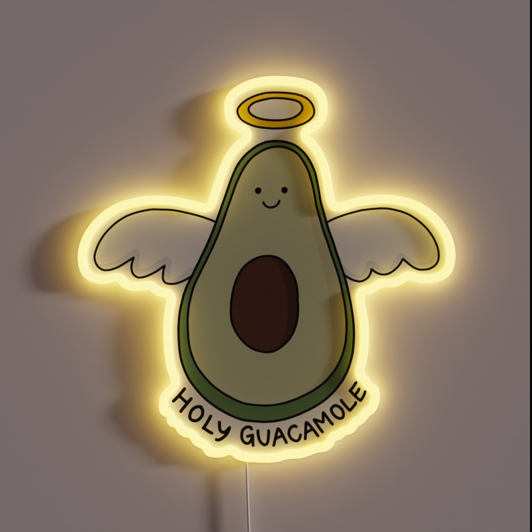 Holy Guacamole Avocado Illustration RGB Neon Sign Holy Guacamole Avocado Illustration RGB Neon Sign