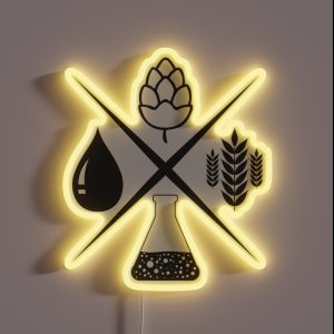 Homebrewing Ingredients Water Grain Hops And Yeast Black And White RGB Neon Sign