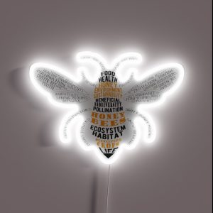 Honey Bee Word Cloud With Wings RGB Neon Sign