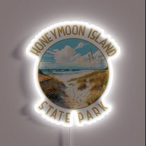 Honeymoon Island State Park Florida Retro Distressed Circle RGB Neon Sign