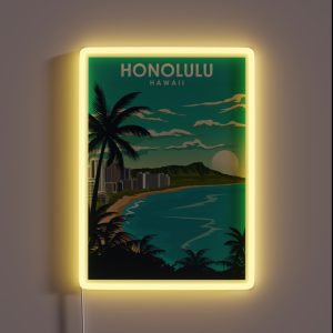 Honolulu Hawaii Vintage Minimal City Travel Poster RGB Neon Sign
