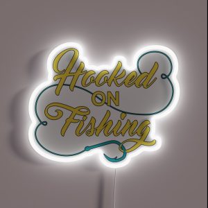 Hooked On Fishing Gold RGB Neon Sign Hooked On Fishing Gold RGB Neon Sign