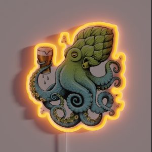 Hop To Pus Octopus Drinking Beer RGB Neon Sign