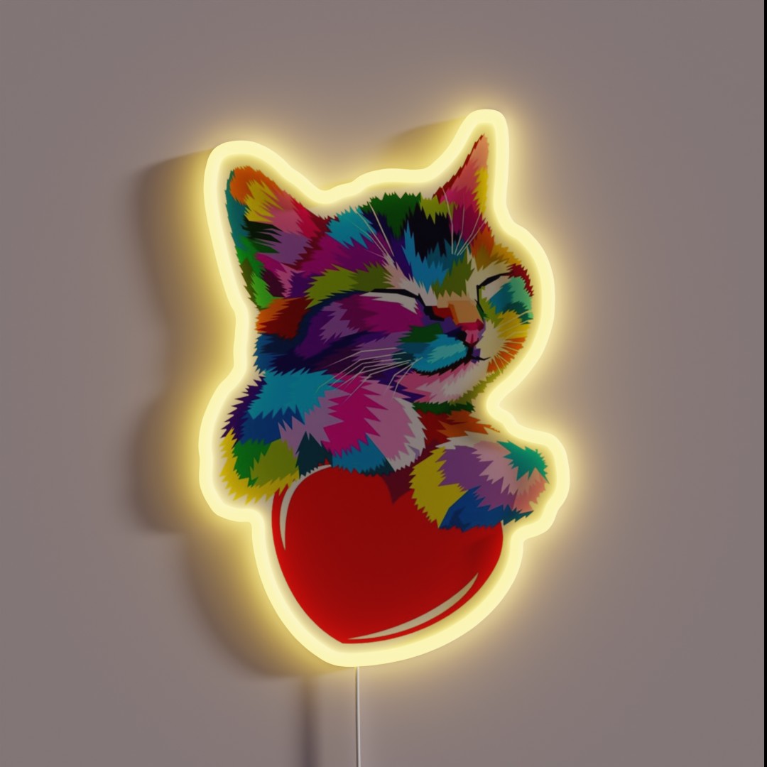 Hopeful Kitten With The Loving Heart Cute Cat RGB Neon Sign Hopeful Kitten With The Loving Heart Cute Cat RGB Neon Sign