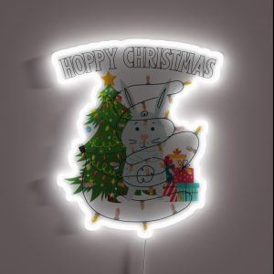 Hoppy Christmas Funny Christmas Bunny RGB Neon Sign