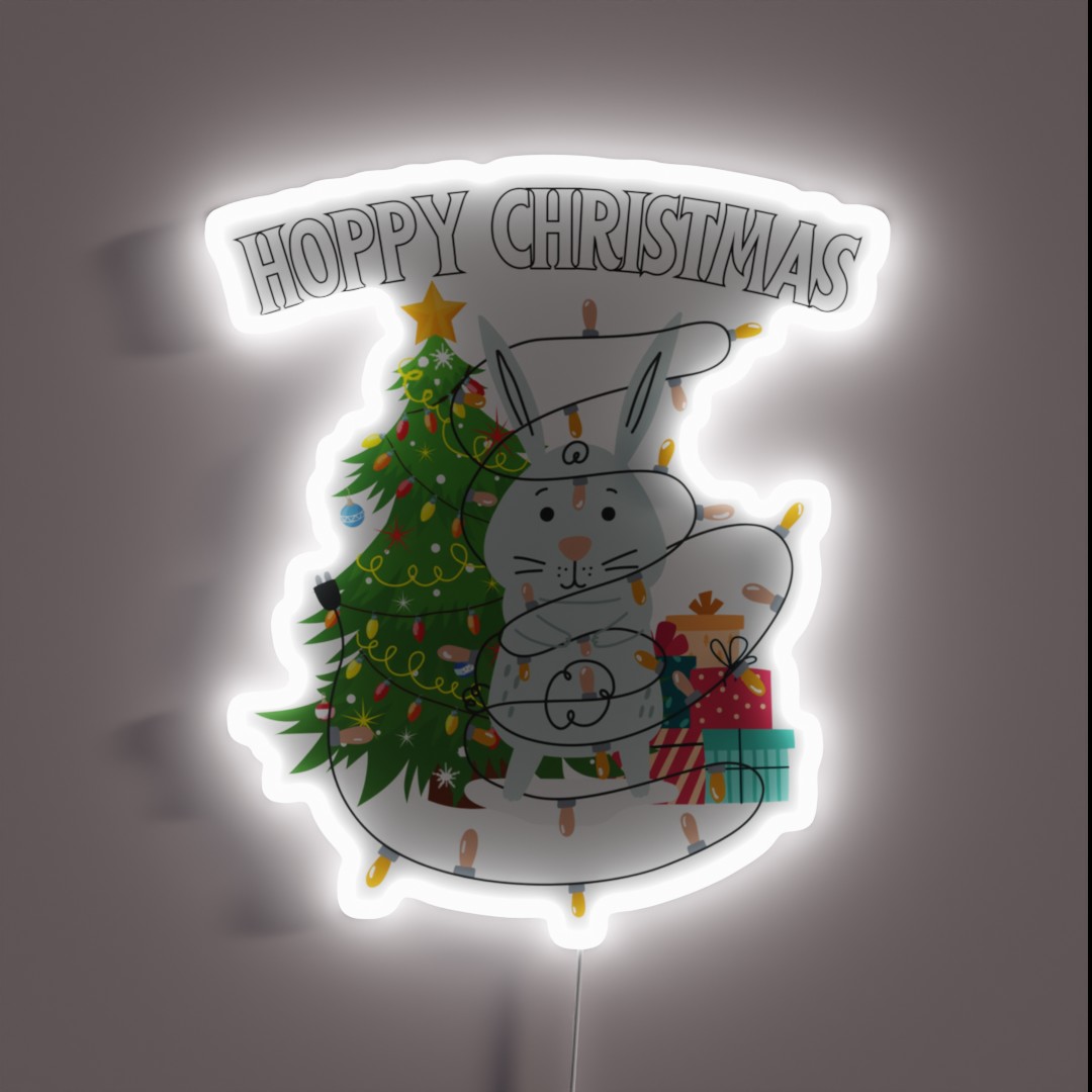 Hoppy Christmas Funny Christmas Bunny RGB Neon Sign Hoppy Christmas Funny Christmas Bunny RGB Neon Sign