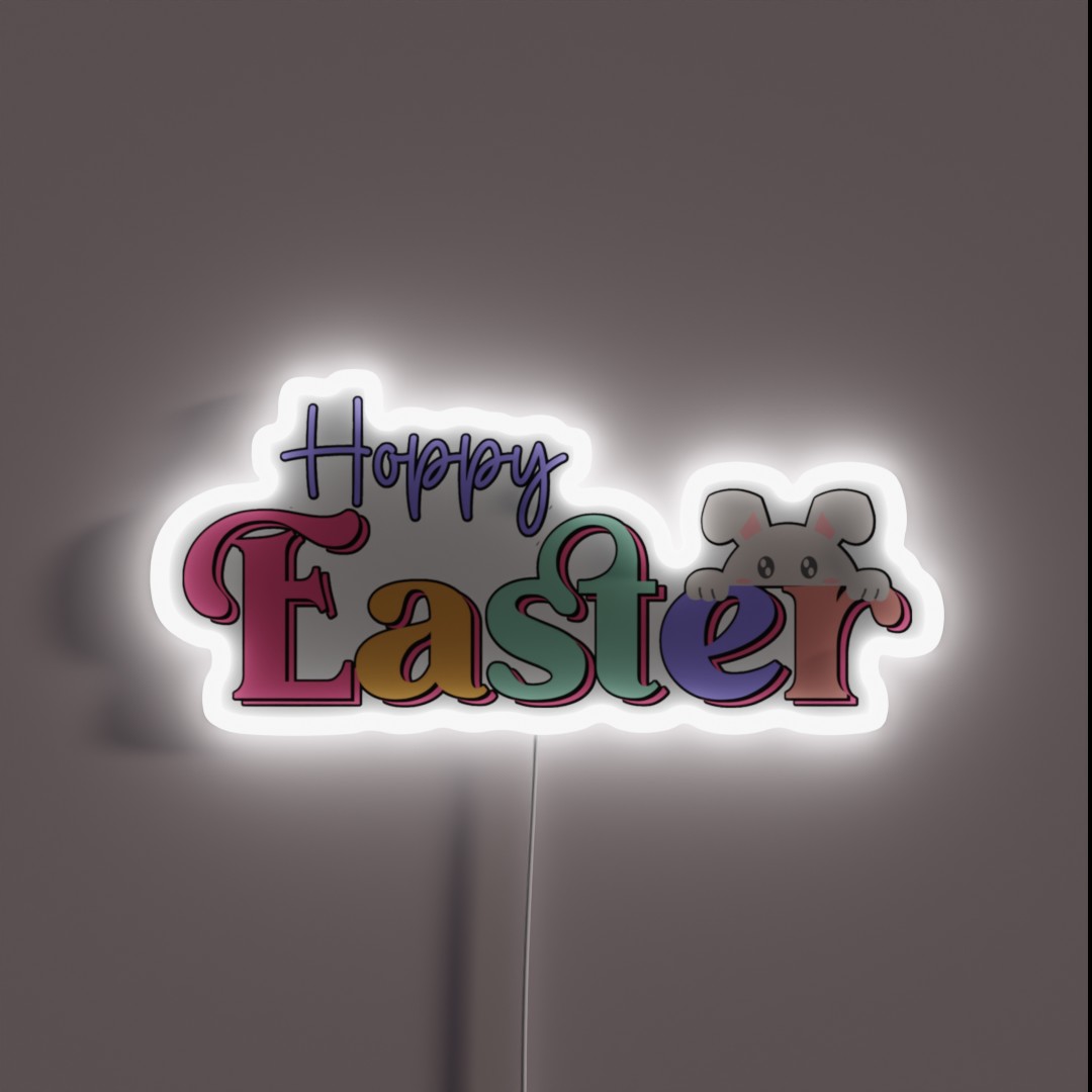 Hoppy Easter Peeking Bunny RGB Neon Sign Hoppy Easter Peeking Bunny RGB Neon Sign