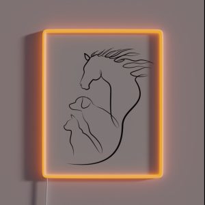 Horse Dog And Cat In One Line Art RGB Neon Sign