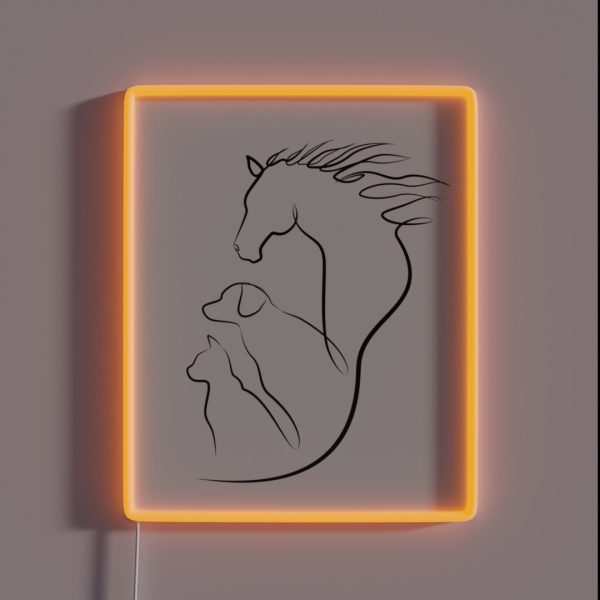 Horse Dog And Cat In One Line Art RGB Neon Sign