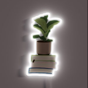 Houseplant On Stacked Books RGB Neon Sign