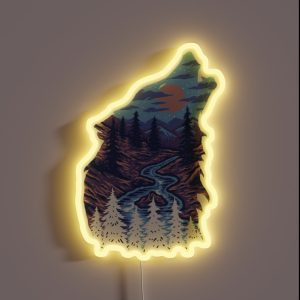 Howling Wolf With Mystic River Canyons RGB Neon Sign
