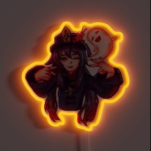 Hu Tao Genshin Impact Peace Sign Fanart RGB Neon Sign Hu Tao Genshin Impact Peace Sign Fanart RGB Neon Sign
