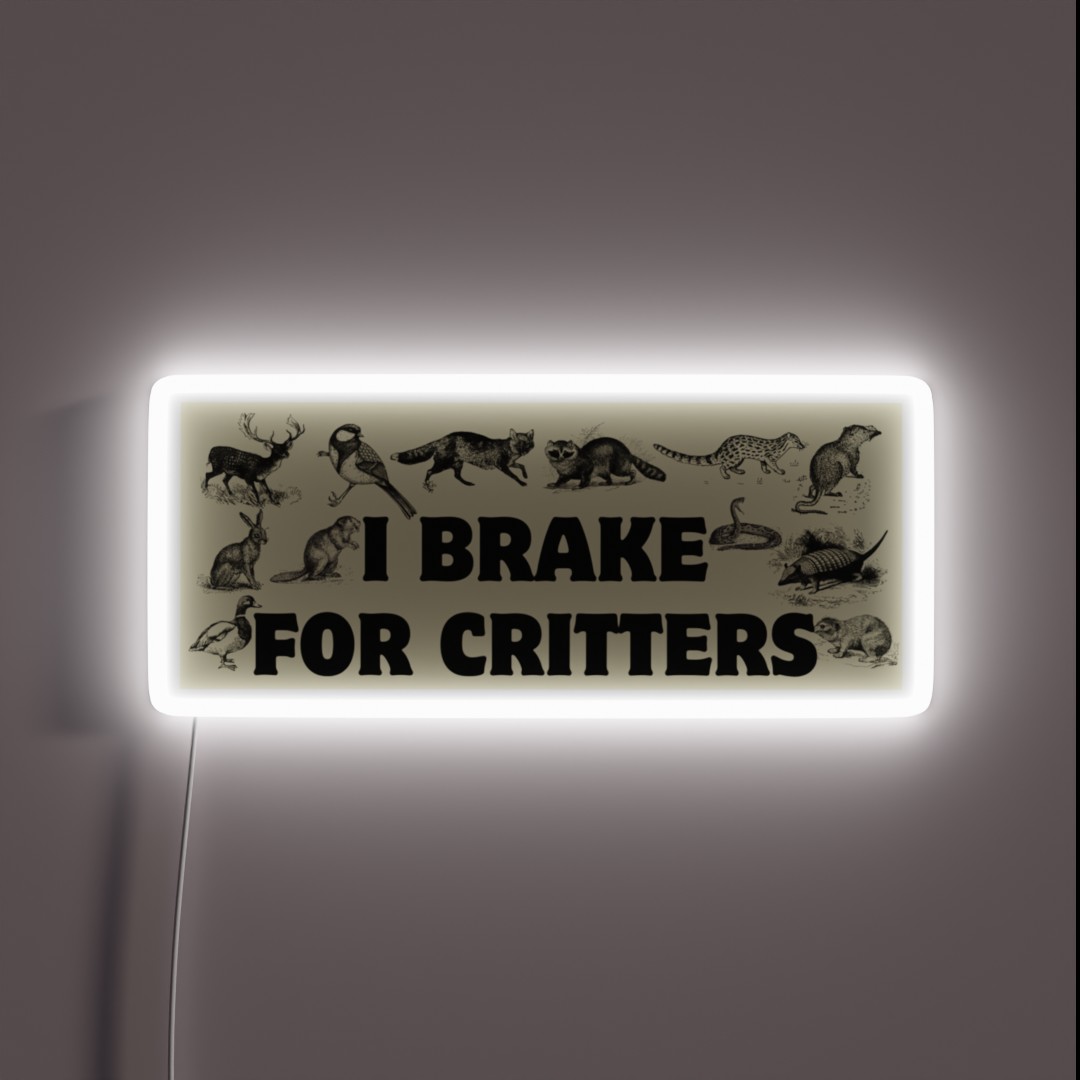 I Brake For Critters Funny Car Bumper RGB Neon Sign I Brake For Critters Funny Car Bumper RGB Neon Sign