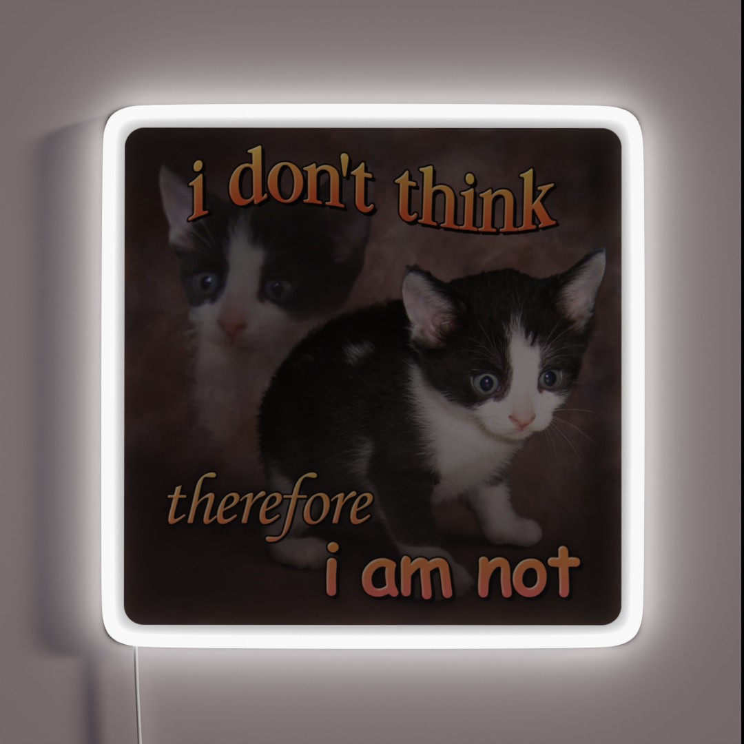 I Don T Think Therefore I Am Not Cat Meme RGB Neon Sign I Don T Think Therefore I Am Not Cat Meme RGB Neon Sign