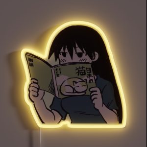 I Draw Pink Pastel Sakaki Reading A Cute Cat Picture Book Azumanga Daioh Manga RGB Neon Sign