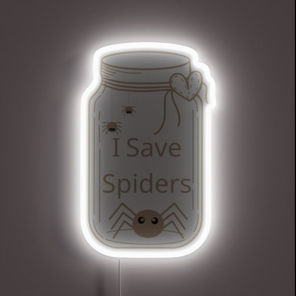 I Save Spiders Mason Jar With Heart RGB Neon Sign