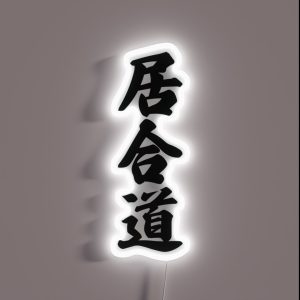 Iaido Japanese Kanji Arranged Veritcally On White RGB Neon Sign