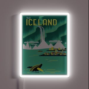 ICELAND Vintage Travel And Tourism Advertising Print RGB Neon Sign