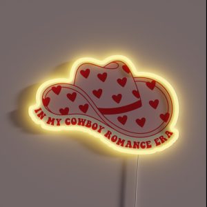 In My Cowboy Romance Era Pink Cowboy Hat With Hearts RGB Neon Sign