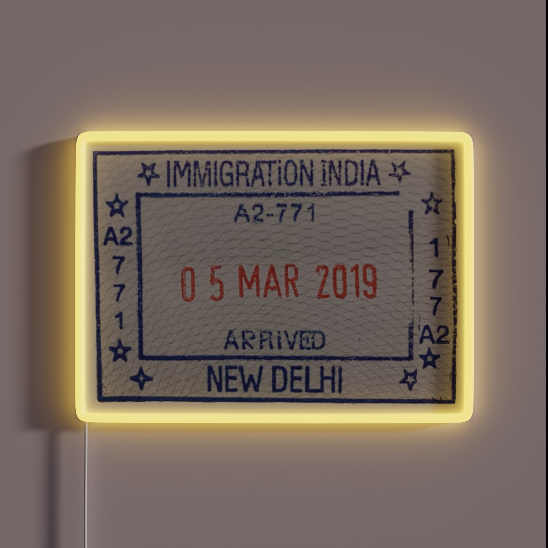 India Passport Stamp RGB Neon Sign India Passport Stamp RGB Neon Sign