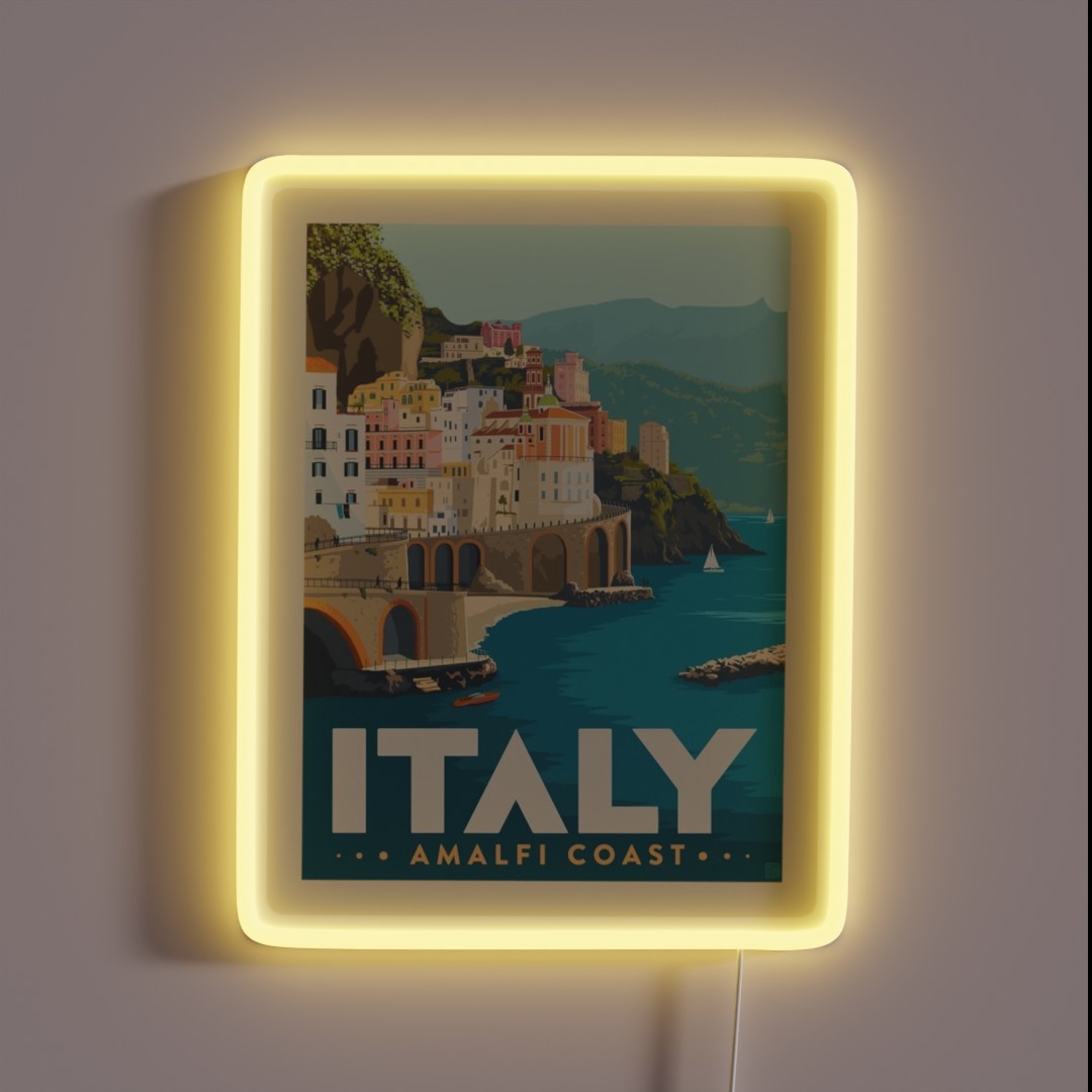 Italy Amalfi Coast Postcard Art RGB Neon Sign Italy Amalfi Coast Postcard Art RGB Neon Sign