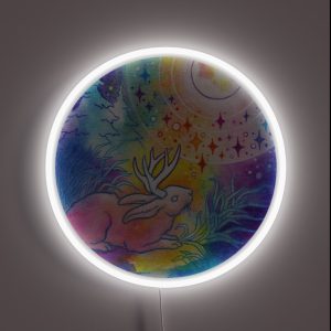 Jackalope Of The Night Rainbow Moon Painting RGB Neon Sign