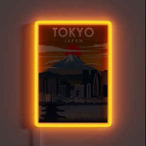 Japan Tokyo Mount Fuji Cityscape Vintage Minimal Travel Poster RGB Neon Sign Japan Tokyo Mount Fuji Cityscape Vintage Minimal Travel Poster RGB Neon Sign