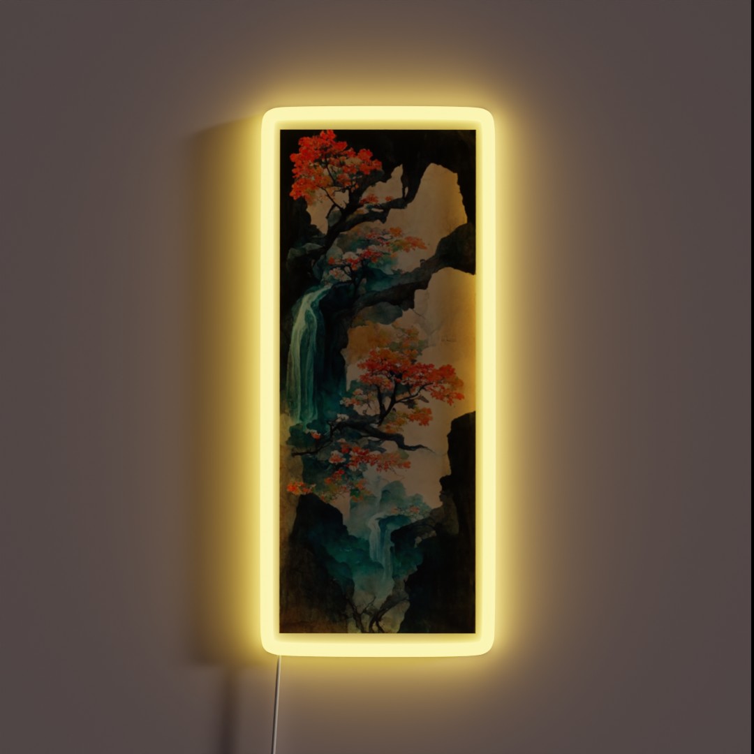 Japanese Waterfall Landscape Digital Art RGB Neon Sign Japanese Waterfall Landscape Digital Art RGB Neon Sign