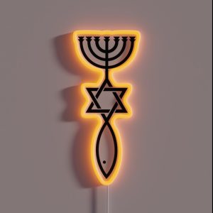 Jerusalem Messianic Seal Icthys Magen David Menorah Jesus RGB Neon Sign
