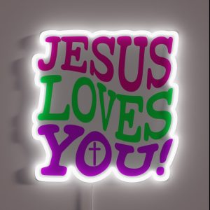Jesus Loves You Retro Style Christian Design With Small Cross RGB Neon Sign