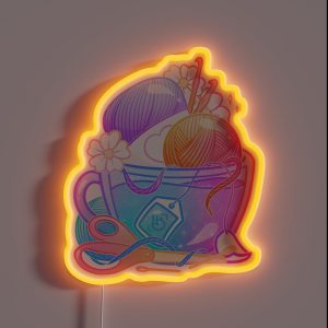 Kawaii Pastel Yarn Art Teacup Crochet RGB Neon Sign